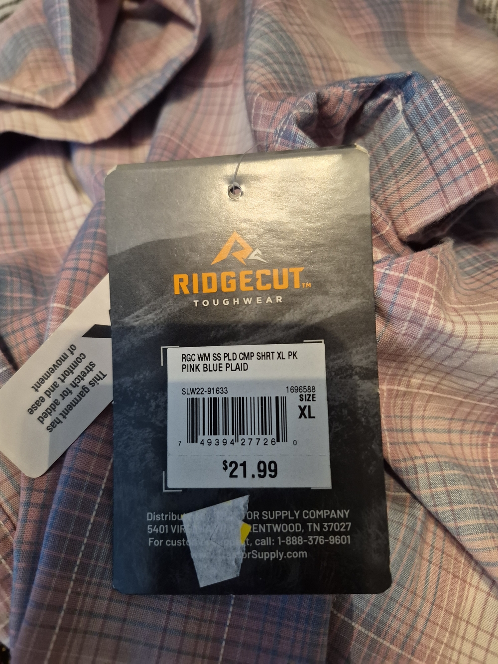 Ridegecut Womens Short-Sleeve Plaid Shirt - Pink & Blue Size Xl - Picture 9 of 11